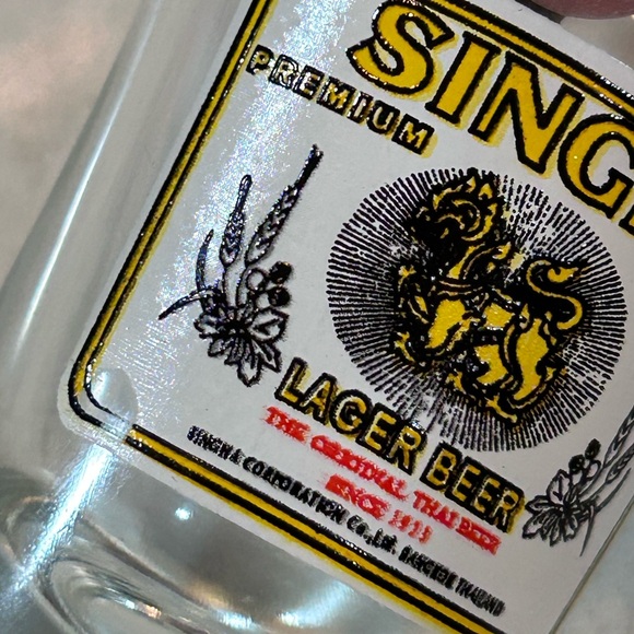 Singha lager Thai beer shot glass 2 3/4” tall Golden Mystical Lion BOGO - Picture 3 of 8